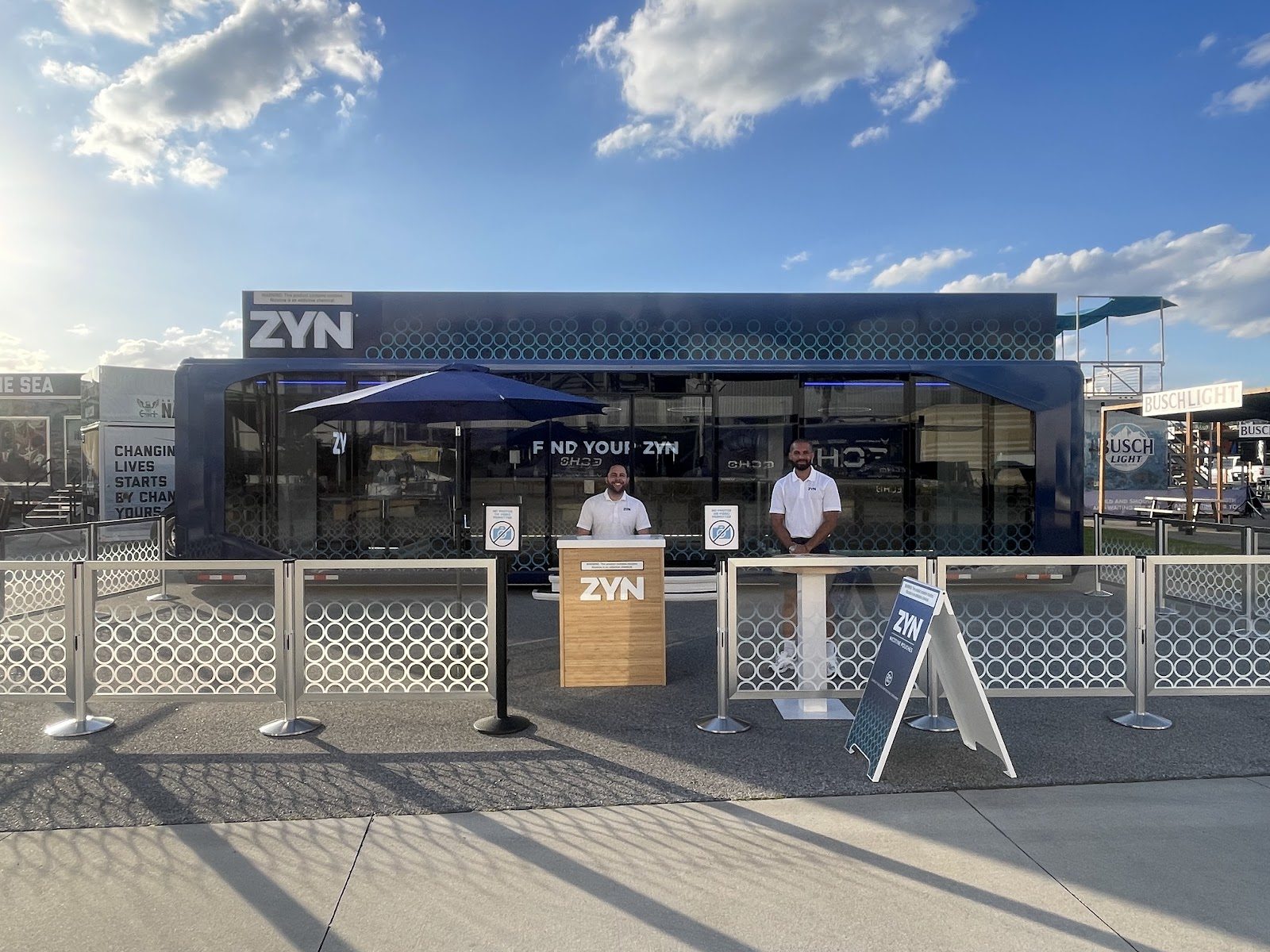 ZYN branded activation build at a festival entrance
